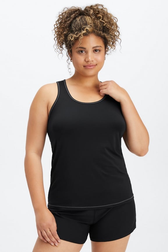 Fabletics Solid Black Performance Tank Workout Top Logo Strap Racerback  Womens S