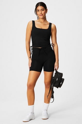 Bahiya Tank with Ruched Sides in Black