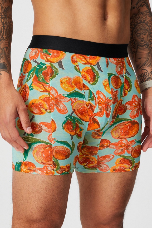 Boxer Briefs With Ornamental Print, Orange Boxers for Him, Comfy